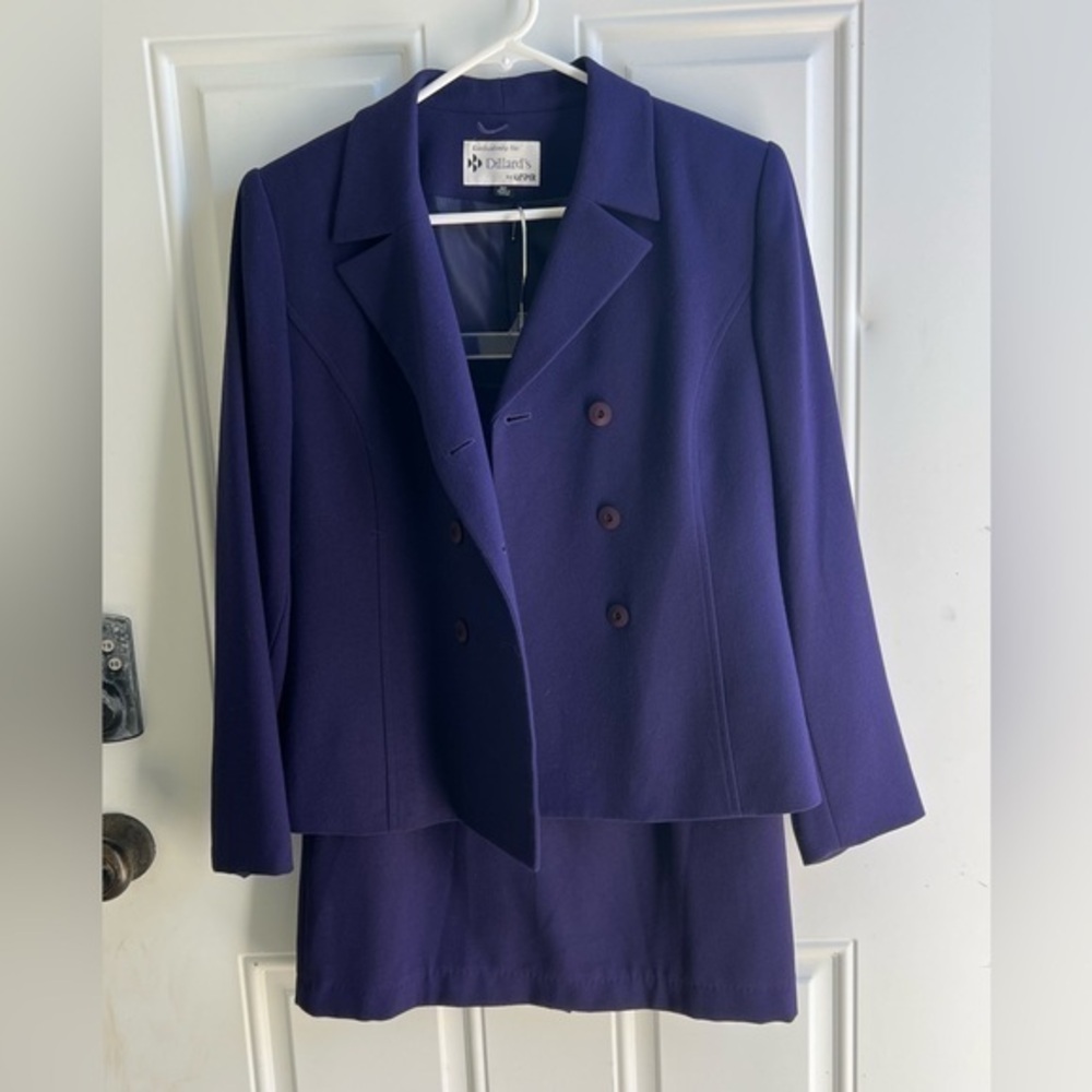 Dillards by Kasper Vintage Purple Blazer Structured Tailored Jacket w Skirt